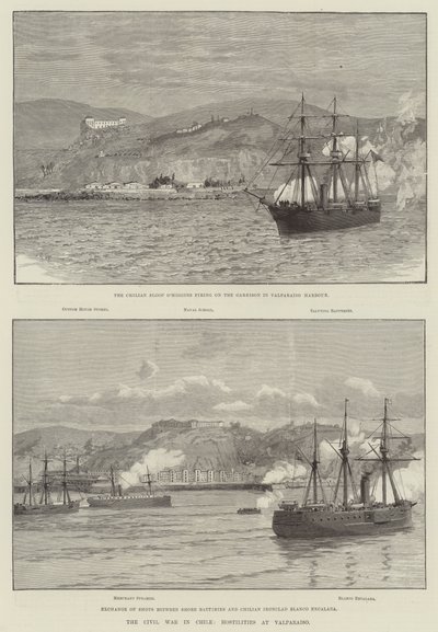 Wojna domowa w Chile, działania wojenne w Valparaiso (rycina) autorstwa English School