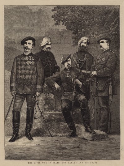 Wojna domowa w Hiszpanii, Don Carlos i jego sztab (rycina) autorstwa English School