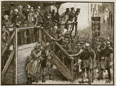 Konkurs Clare: Ojciec Murphy prowadzi swoich lokatorów do głosowania, ilustracja z Cassells Illustrated History of England (zdjęcie w sepii) autorstwa English School