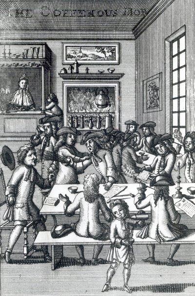 The Coffeehouse Mob, autorstwa Edwarda Warda, zaczerpnięte z Vulgus Britannicus, 1710 autorstwa English School