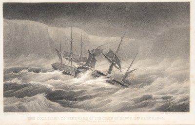 Zderzenie, z Voyage of Discovery and Research in the Southern and Antarctic Regions kapitana Sir Jamesa Clarka Rossa, wyd. 1847 (rycina) autorstwa English School