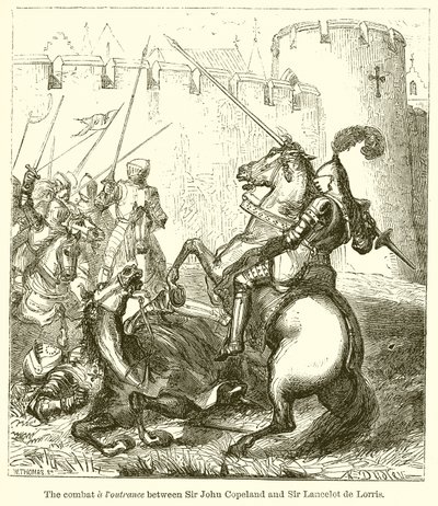 Walka i walka między Sir Johnem Copelandem i Sir Lancelotem de Lorris autorstwa English School