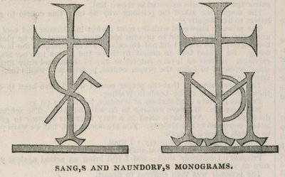 Konserwatywny klub: Monogramy Sangs i Naundorfs autorstwa English School