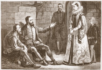 Hrabina Reux odwiedzająca De Bray i La Grange w więzieniu, ilustracja z Historii protestantyzmu Jamesa Aitkena Wylie (1808-1890), wyd. 1878 autorstwa English School