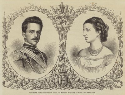 Książę koronny Włoch Humbert i księżniczka Małgorzata Sabaudia (rycina) autorstwa English School