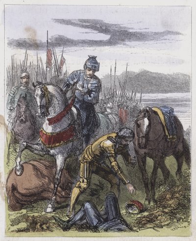 Korona Ryszarda III, znaleziona na Bosworth Field (kolorowy grawerunek) autorstwa English School