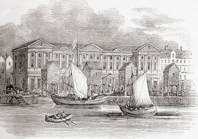 The Custom House, Londyn, Anglia, tak jak wyglądał przed Wielkim Pożarem, z Old England: A Pictorial Museum, wyd. 1847 autorstwa English School