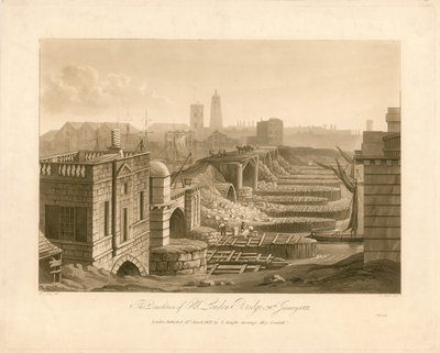 Rozbiórka Starego Mostu Londyńskiego, 26 stycznia 1832 r. autorstwa English School