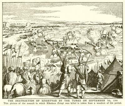 Zniszczenie Szigetvaru przez Turków 7 września 1566 r. autorstwa English School