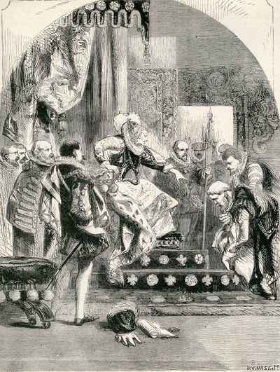 Odprawa hrabiego Murray i opata Kilwinning przez Elizabeth, 1865 autorstwa English School