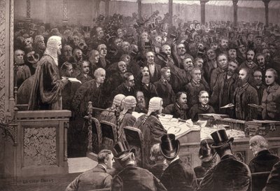 Wydział Izby Gmin w sprawie irlandzkiej zasady autonomii, „The Ayes; 311, Noes; 341”, z „The Illustrated London News”, 6 grudnia 1886 r. autorstwa English School