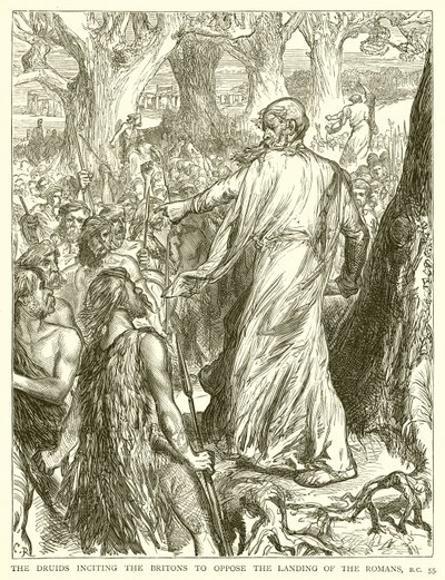 Druidzi podżegający Brytyjczyków do przeciwstawienia się lądowaniu Rzymian, p.n.e. 55 autorstwa English School