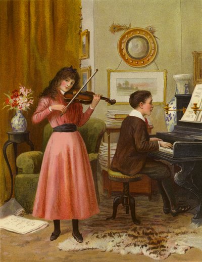 Duet (kolorowa litografia) autorstwa English School