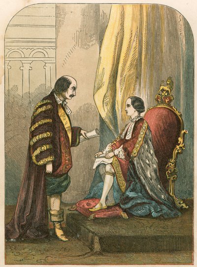 Książę Northumberland przekonuje Edwarda VI do zmiany sukcesji autorstwa English School