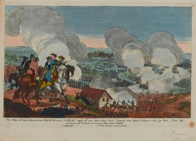 Książę Yorku (1763-1827) pokonując Francuzów pod Cateau, 26 kwietnia 1794, z zestawu scen wojny siedmioletniej opublikowanej przez F. Westa, 1834 autorstwa English School