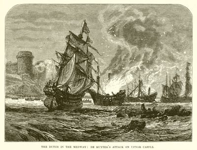 Holendrzy w Medway: De Ruyters atakuje zamek Upnor autorstwa English School