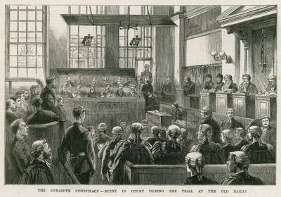 Spisek dynamitu, scena w sądzie podczas procesu w Old Bailey autorstwa English School