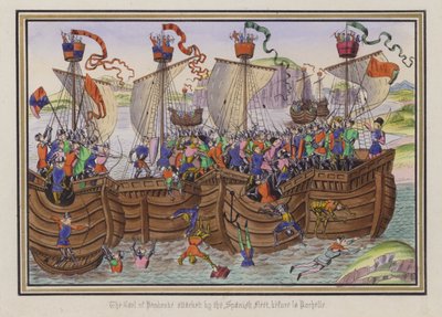 Hrabia Pembroke zaatakowany przez hiszpańską flotę przed La Rochelle (kolorowy grawerunek) autorstwa English School