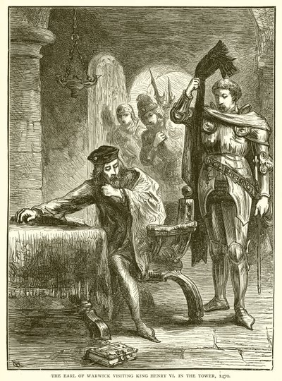 Hrabia Warwick odwiedzający króla Henryka VI w Wieży, 1470 autorstwa English School