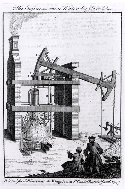 The Engine to Raise Water by Fire, schemat silnika parowego Newcomena dla Universal Magazine, 1747 autorstwa English School