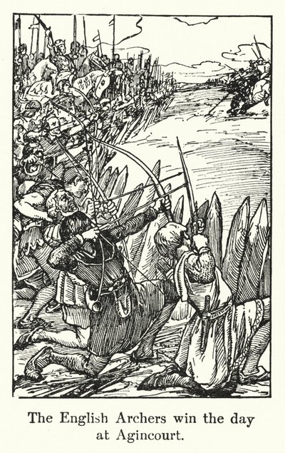 Angielscy łucznicy wygrywają dzień w Agincourt (lito) autorstwa English School