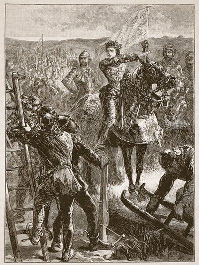 Anglicy przed Harfleurem, ilustracja z Cassells Illustrated History of England (zdjęcie w sepii) autorstwa English School