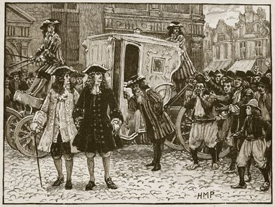 Angielski pełnomocnik obrażony na ulicach Utrechtu, 1712, ilustracja z Cassells Illustrated History of England (zdjęcie w sepii) autorstwa English School