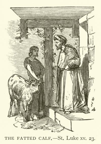 Tłuste Cielę, St Luke, xv, 23 (rycina) autorstwa English School