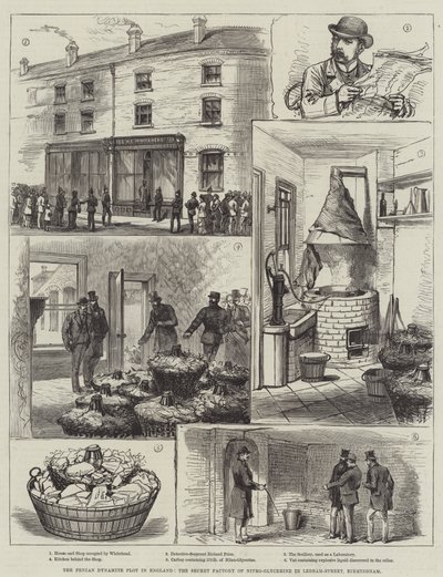Fenian Dynamite Plot w Anglii, Tajna Fabryka Nitro-Gliceryny na Ledsam-Street, Birmingham (rycina) autorstwa English School