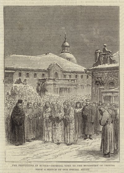 Uroczystości w Rosji, wizyta cesarska w klasztorze Troitsa (rycina) autorstwa English School