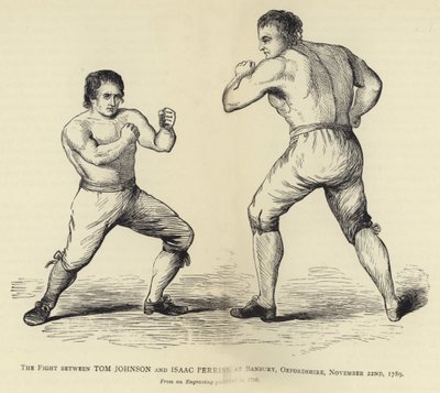 Walka Toma Johnsona i Isaaca Perrinsa, w Banbury, Oxfordshire, 22 listopada 1789, Z ryciny opublikowanej w 1790 autorstwa English School