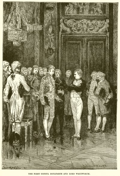 Pierwszy Konsul Bonaparte i Lord Whitworth autorstwa English School