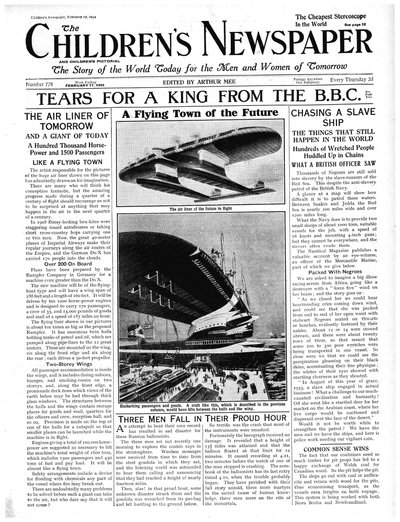 Latające miasto przyszłości, strona tytułowa „Gazety Dziecięcej”, luty 1934 (druk gazetowy) autorstwa English School