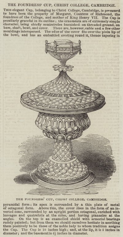 Puchar Założycielki, Christ College, Cambridge (grafika) autorstwa English School