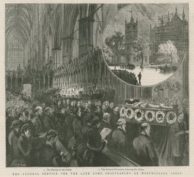 Nabożeństwo pogrzebowe zmarłego lorda Shaftesbury w Westminster autorstwa English School