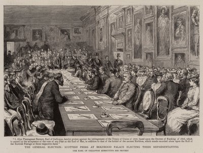 Die Generalwahl, schottische Peers im Holyrood Palace wählen ihre Vertreter von English School