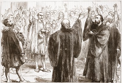 Geneńczycy przysięgający wyrzeczenie się katolicyzmu, ilustracja z Historii protestantyzmu Jamesa Aitkena Wylie (1808-1890), wyd. 1878 autorstwa English School