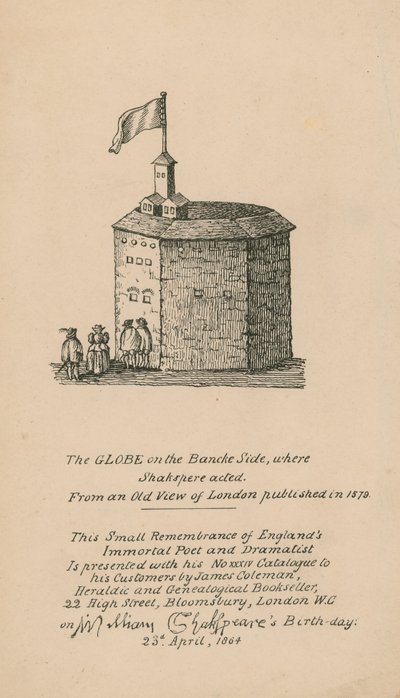 The Globe, Bankside, Londyn, oparty na starym obrazie Londynu opublikowanym w 1579 r. autorstwa English School
