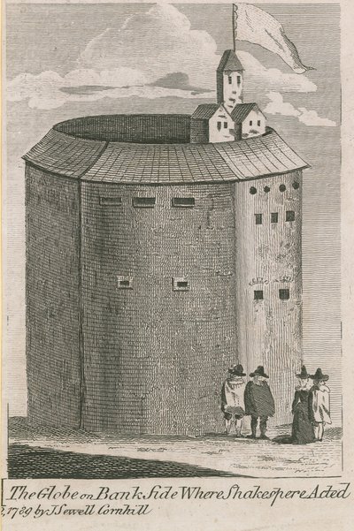 The Globe on Bankside w Londynie, gdzie grał William Shakespeare autorstwa English School