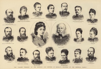 „Złote wesele” cesarza i cesarzowej Niemiec, członków rodziny cesarskiej (rycina) autorstwa English School