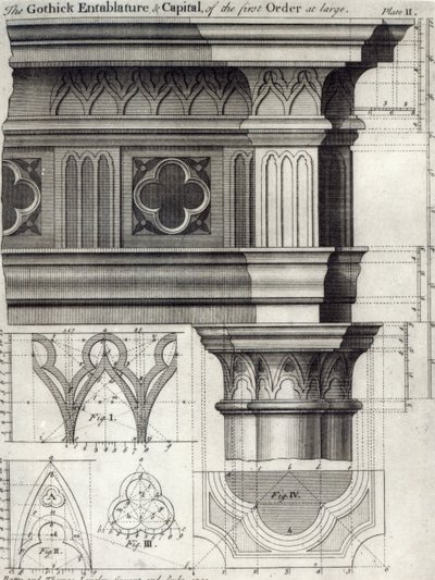 Gotyckie belkowanie i główna stolica Pierwszego Zakonu, 1741 autorstwa English School