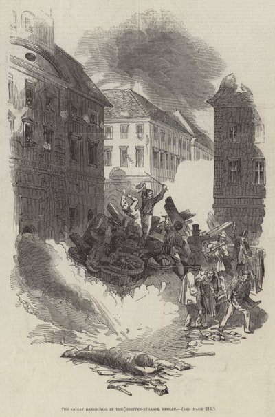 Wielka barykada na Breiten-Strasse w Berlinie (rycina) autorstwa English School