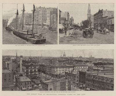 Wielki pożar w Milwaukee, Widoki ogólne miasta (grawerowanie) autorstwa English School