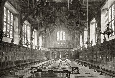 The Great Hall of the Middle Temple, z książki „London Pictures: Drawn with Pen and Pencil” autorstwa ks. Richarda Lovetta, opublikowanej w 1890 r. autorstwa English School