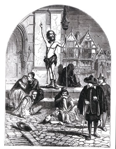 Wielka Plaga 1665, entuzjasta potępiający Londyn (rycina) (zdjęcie bw) autorstwa English School