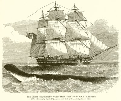 Wielki wąż morski, gdy po raz pierwszy widziany przez H.M.S. Dedal autorstwa English School