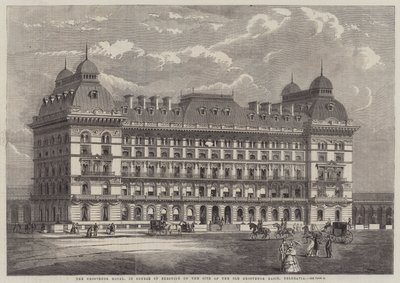 Hotel Grosvenor, w trakcie wznoszenia na miejscu starego basenu Grosvenor, Belgravia (rycina) autorstwa English School
