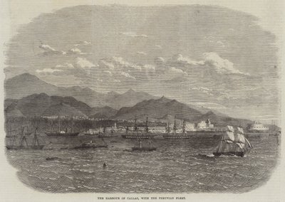 Port Callao z peruwiańską flotą (rycina) autorstwa English School