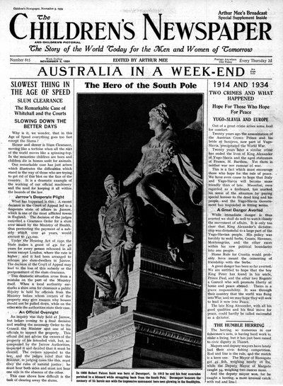 Bohater bieguna południowego, pierwsza strona "Gazety Dziecięcej", listopad 1934 (papier gazetowy) autorstwa English School