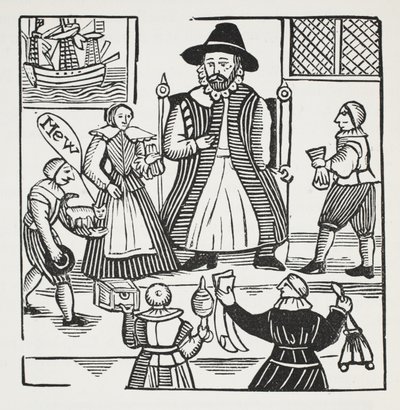The History of Sir Richard Whittington, Three Lord Mayor of London, ilustracja z książki Chap-books of the Eighteenth Century Johna Ashtona, wyd. 1882 autorstwa English School